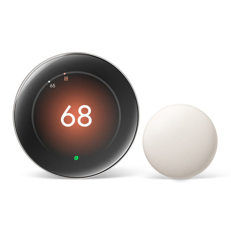 Google Nest Learning Thermostat (4th gen) with Nest Temperature Sensor (2nd gen) - Polished Silver